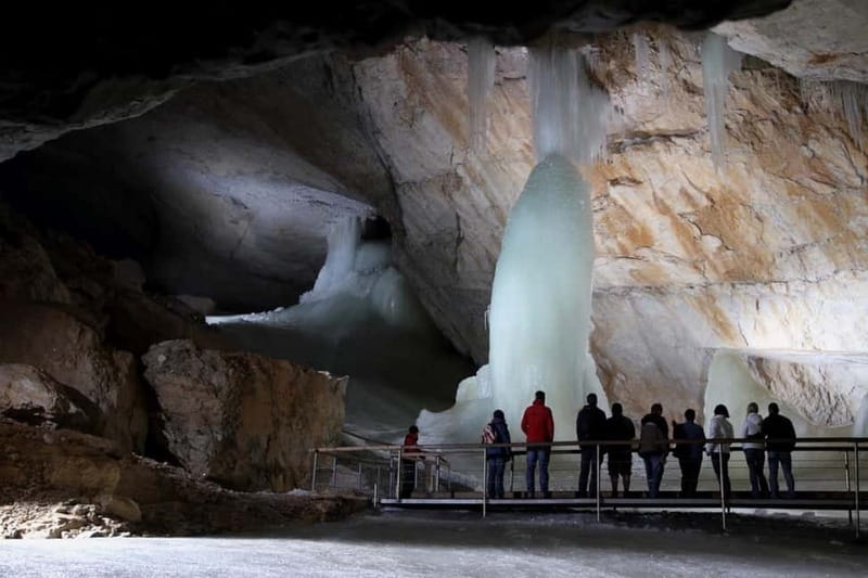 Hallstatt & Ice Cave & 5 fingers Private Trip From Salzburg - The Dachstein Giant Ice Cave: sound, colored stalactites, and Ben and Boris